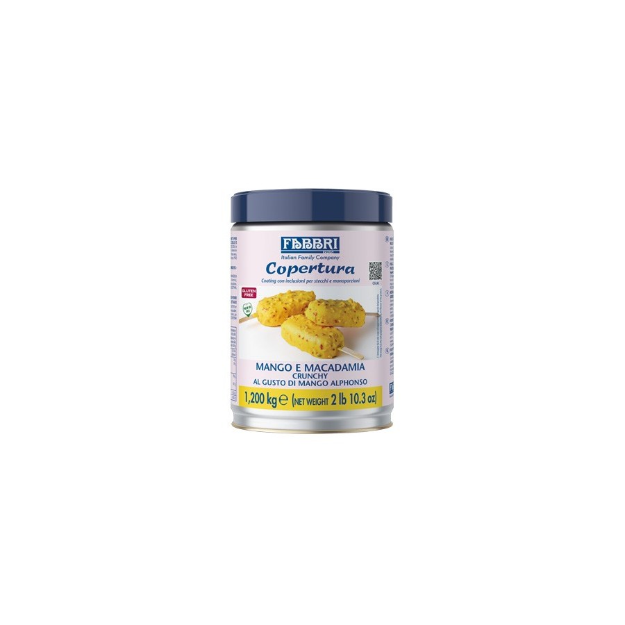Mangų ir makadamijos riešutų traškus glaistas CRUNCHY MANGO AND MACADAMIA COATING