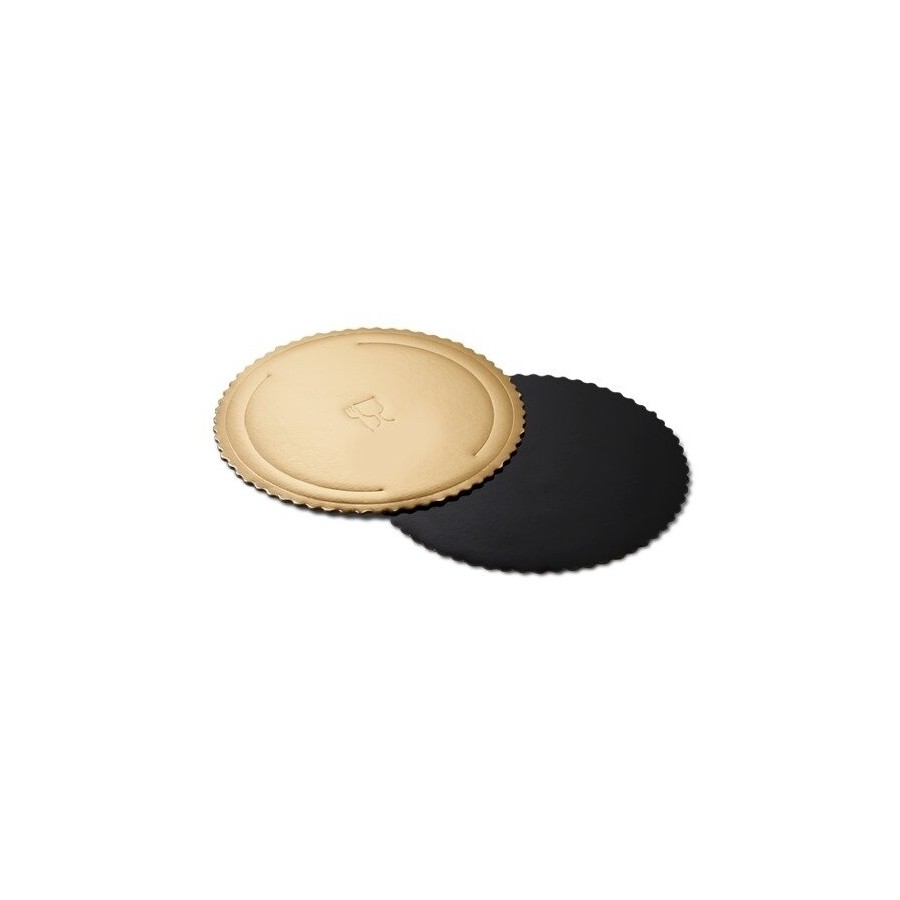 Dvipusis aukso ir juodos spalvos kartoninis trisluoksnis padėklas Ø24cm Dvipusis aukso ir juodos spalvos kartoninis trisluoksnis padėklas Ø24cm