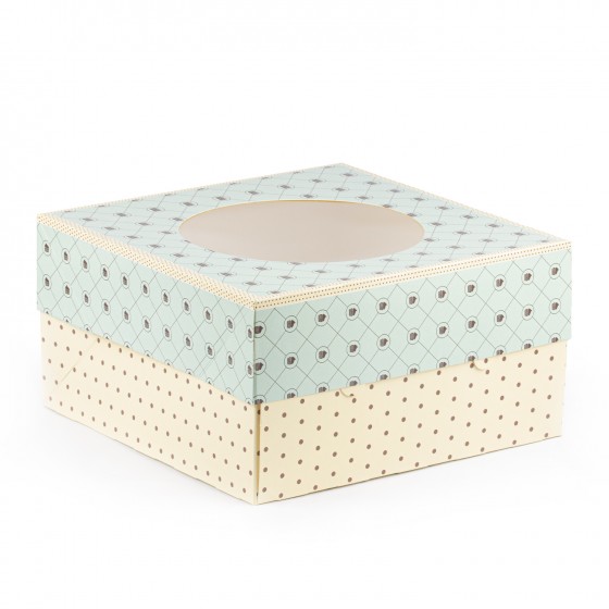 Dekoruota dėžutė tortams su langeliu, 320x320x140mm