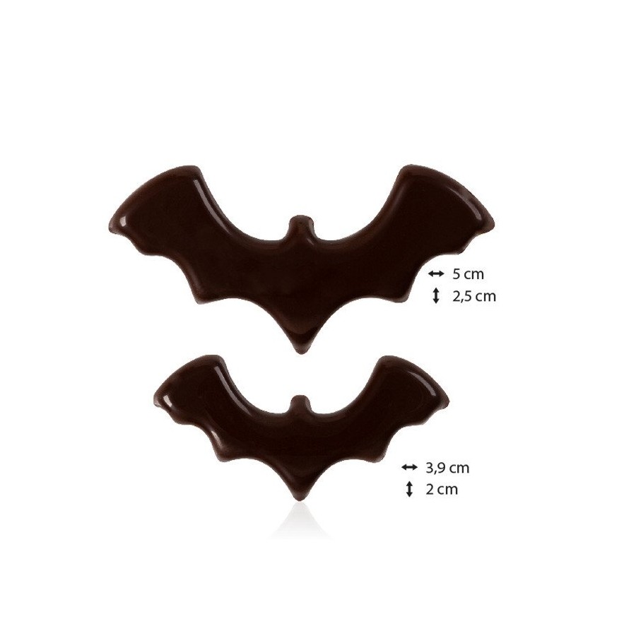 5x2,5 cm - 3,9x2 cm. Juodojo šokolado papuošimas "Šikšnosparnis"