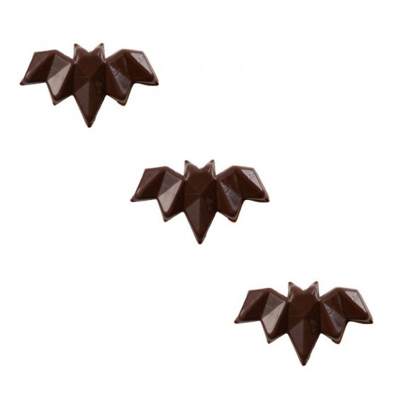 5,3x3,5 cm. Juodojo šokolado papuošimas Šikšnosparniai