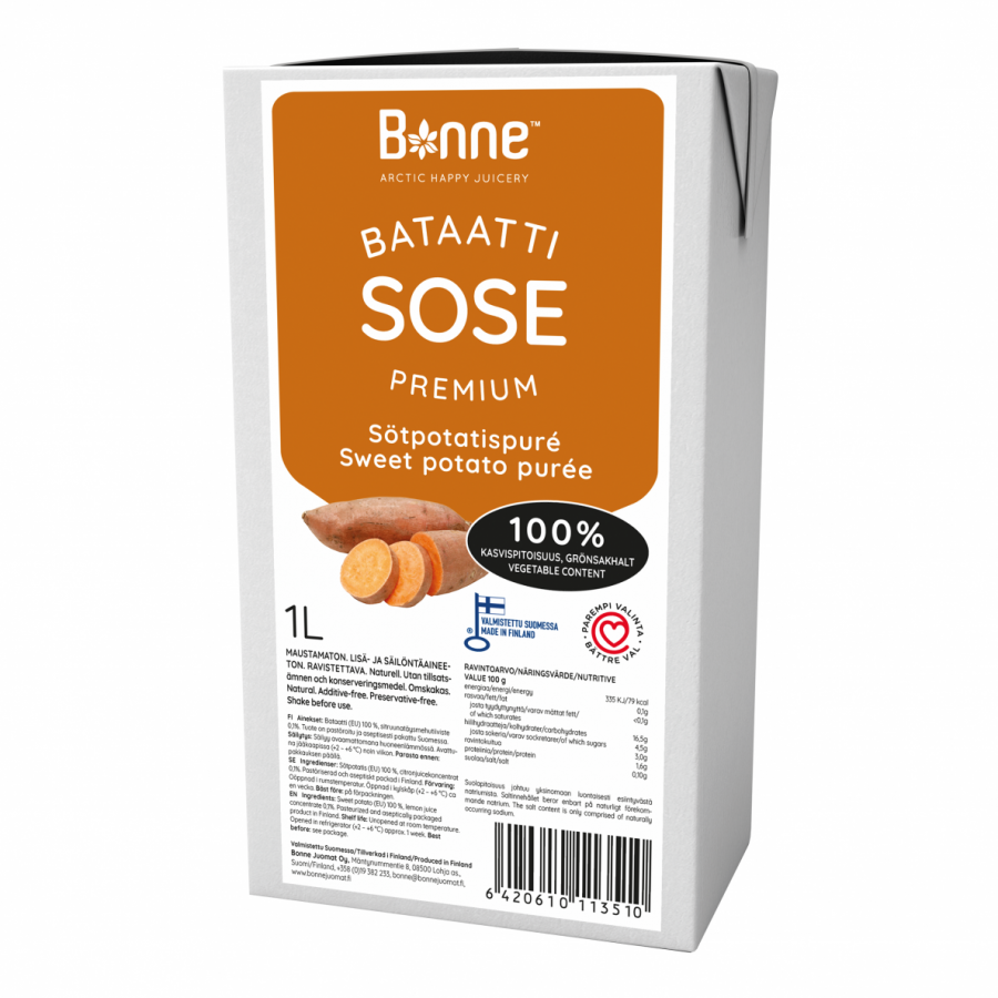 SALDŽIŲJŲ BULVIŲ tyrė Bonne Premium 100 % (Sweet potatoe puree) SALDŽIŲJŲ BULVIŲ tyrė Bonne Premium 100 % (Sweet potatoe puree)
